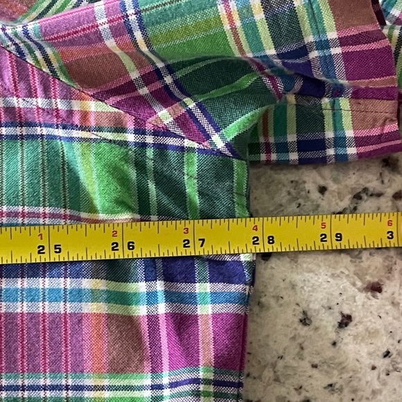 Ralph Lauren Pink Green Plaid Button Up XXL 2XL Flesh Pony Short Sleeve Cotton - Picture 6 of 7